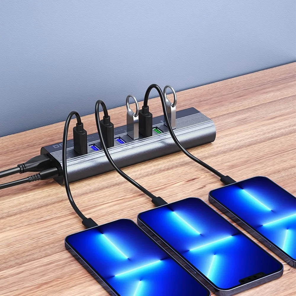 DM CHB027 Portable 10 Ports USB 3.0 Hub with PD 18W Fast Charging Port Expansion Dock - 7