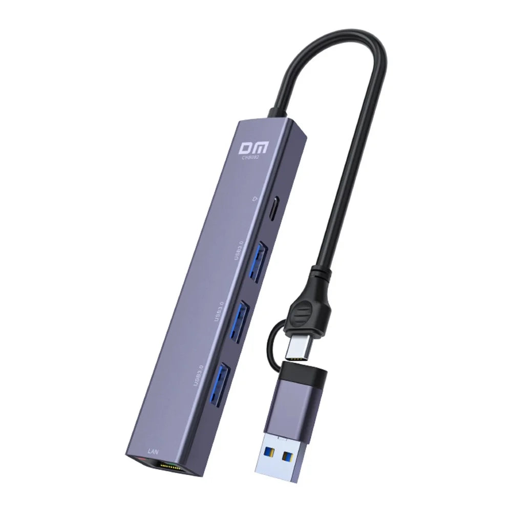 DM CHB082 USB 3.0 Hub 3 Ports Gigabit Ethernet Adapter High Speed Data Transfer Aluminum Alloy Hub - 1