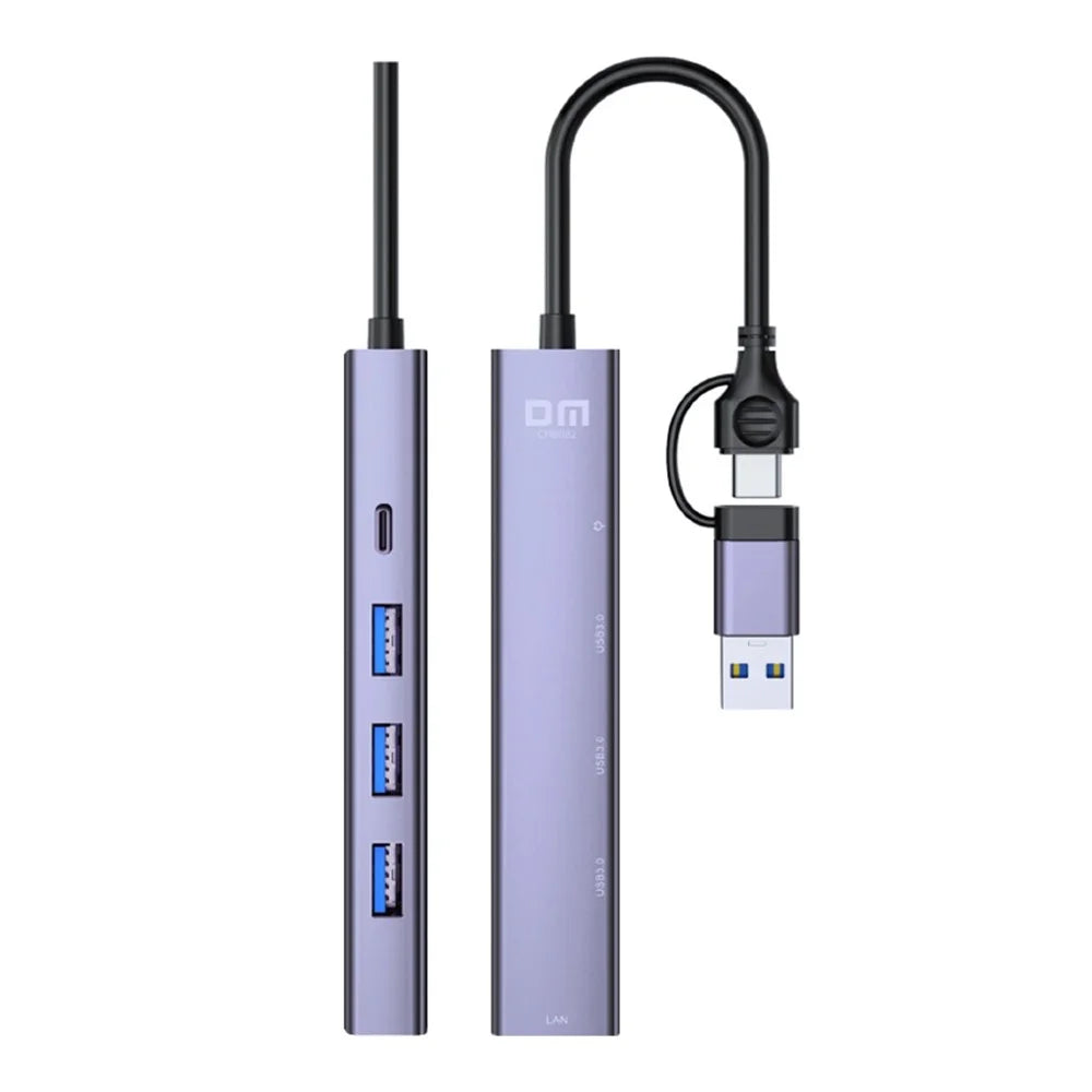DM CHB082 USB 3.0 Hub 3 Ports Gigabit Ethernet Adapter High Speed Data Transfer Aluminum Alloy Hub - 2