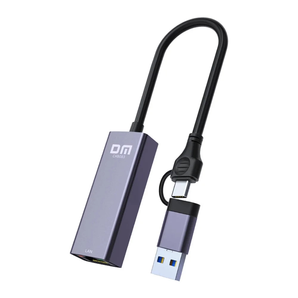 DM CHB083 Gigabit Ethernet Hub USB Type-C 2-in-1 Network Adapter 1000Mbps For Gaming Streaming Office - 1