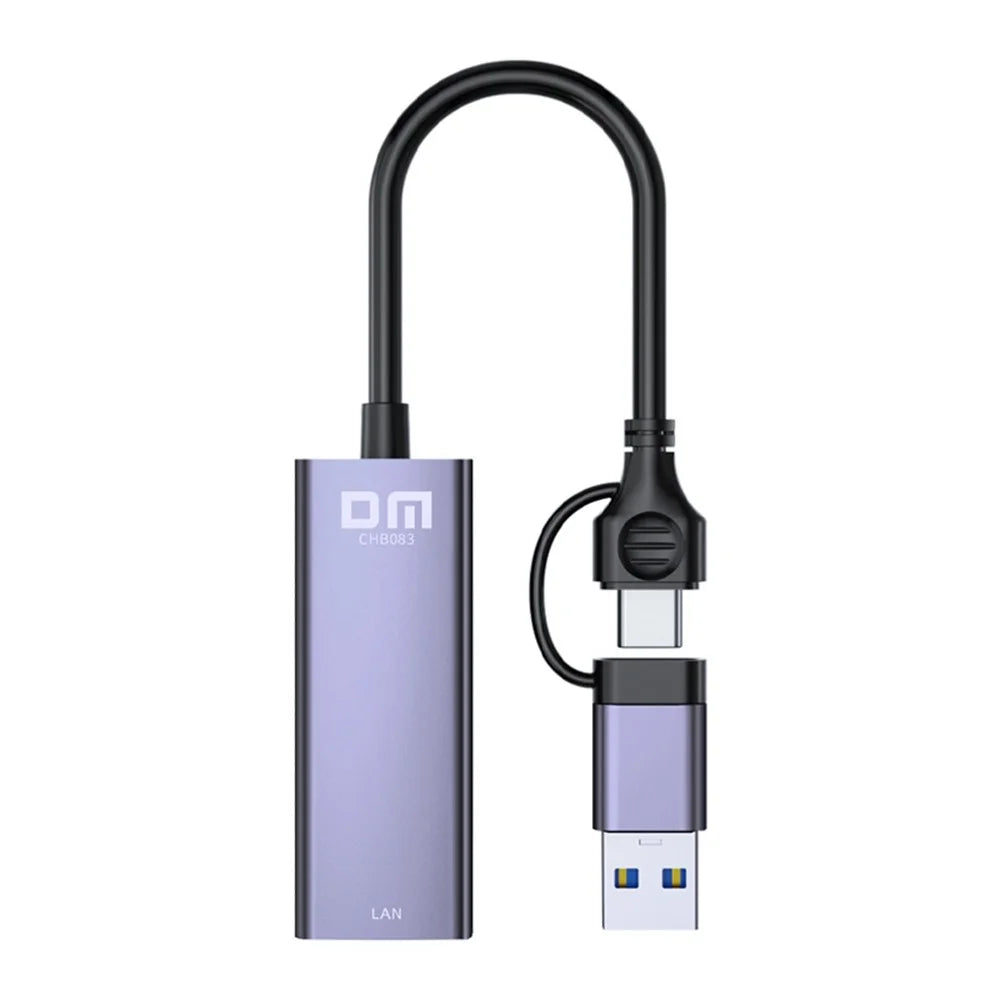 DM CHB083 Gigabit Ethernet Hub USB Type-C 2-in-1 Network Adapter 1000Mbps For Gaming Streaming Office - 2