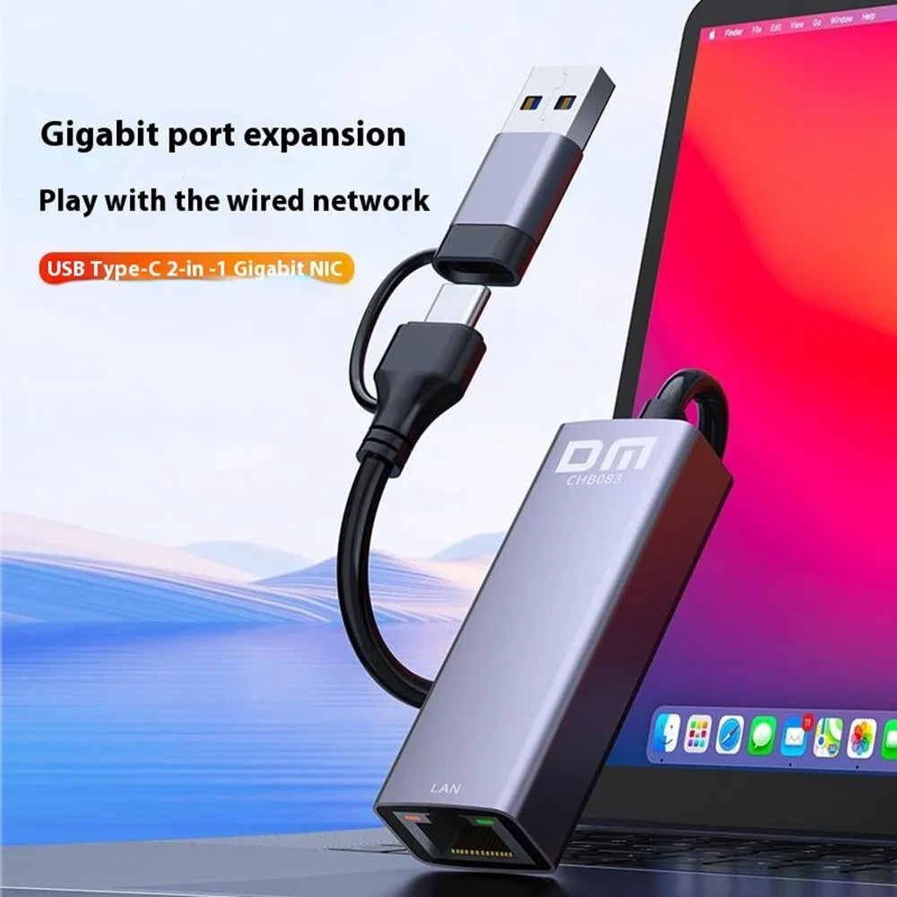 DM CHB083 Gigabit Ethernet Hub USB Type-C 2-in-1 Network Adapter 1000Mbps For Gaming Streaming Office - 4