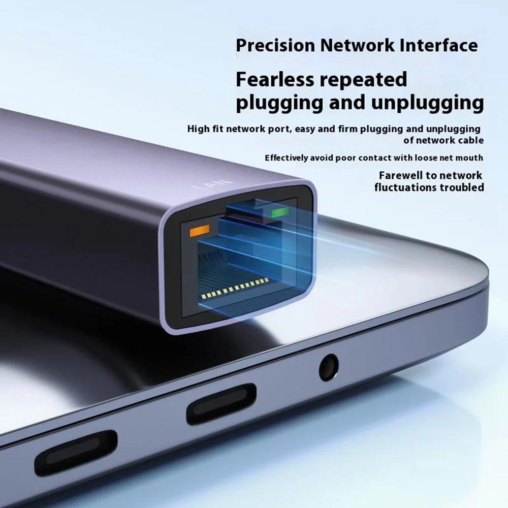 DM CHB083 Gigabit Ethernet Hub USB Type-C 2-in-1 Network Adapter 1000Mbps For Gaming Streaming Office - 6