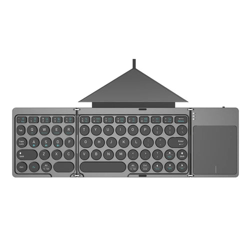 KF86 MAX Foldable Wireless Bluetooth-Compatible Keyboard with Touchpad + Leather Case - Grey - 1