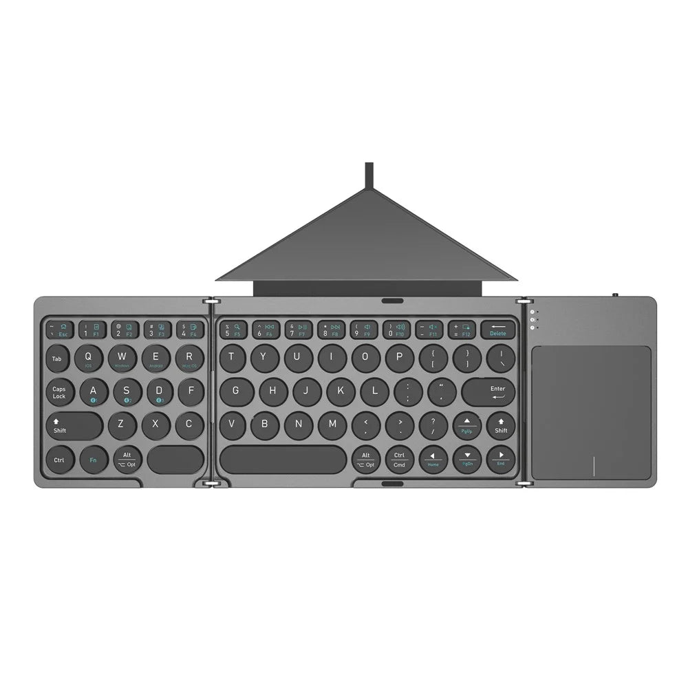 KF86 MAX Foldable Wireless Bluetooth-Compatible Keyboard with Touchpad + Leather Case - Grey - 1
