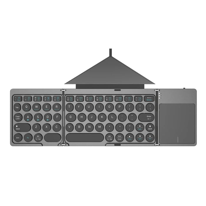 KF86 MAX Foldable Wireless Bluetooth-Compatible Keyboard with Touchpad + Leather Case - Grey - 1