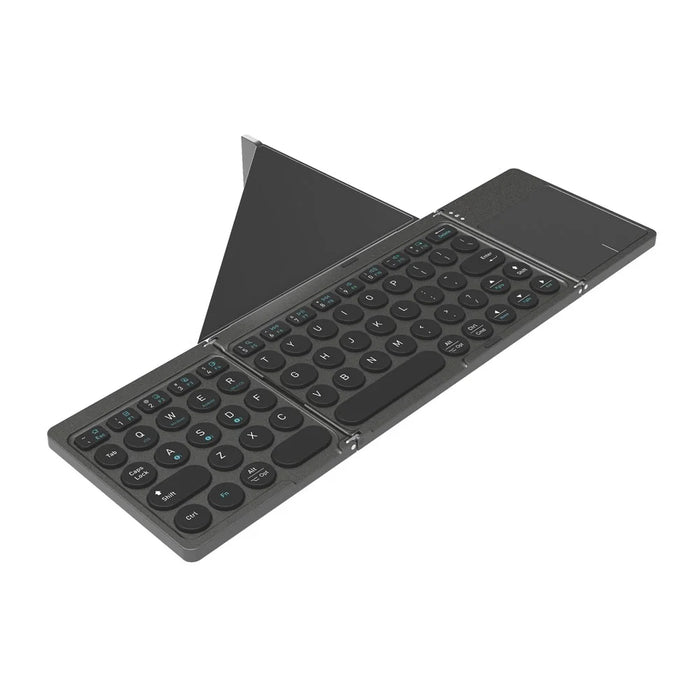 KF86 MAX Foldable Wireless Bluetooth-Compatible Keyboard with Touchpad + Leather Case - Grey - 2