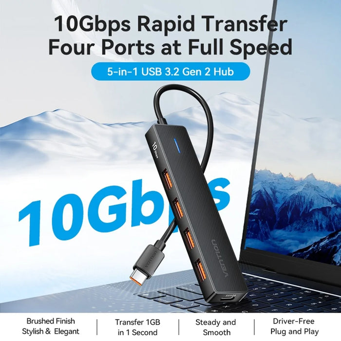 VENTION CHJBB USB 3.2 Gen 2 Hub 10Gbps Data Transfer 4 USB A + 1 Type C Docking Station - 4