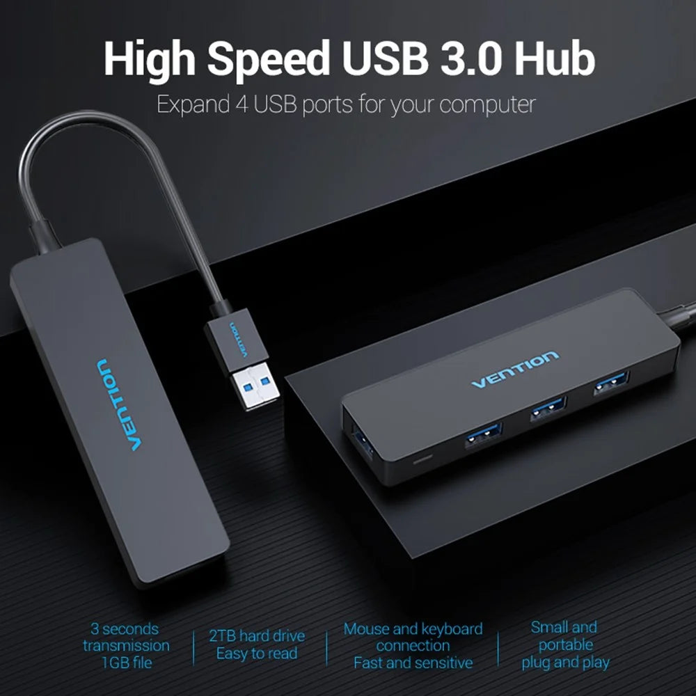VENTION CHKBB 4 Ports USB 3.0 Hub High Speed Data Transfer Docking Station for Desktop PC / Laptop - 4