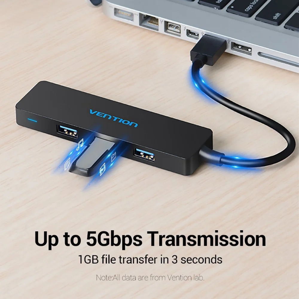 VENTION CHKBB 4 Ports USB 3.0 Hub High Speed Data Transfer Docking Station for Desktop PC / Laptop - 5