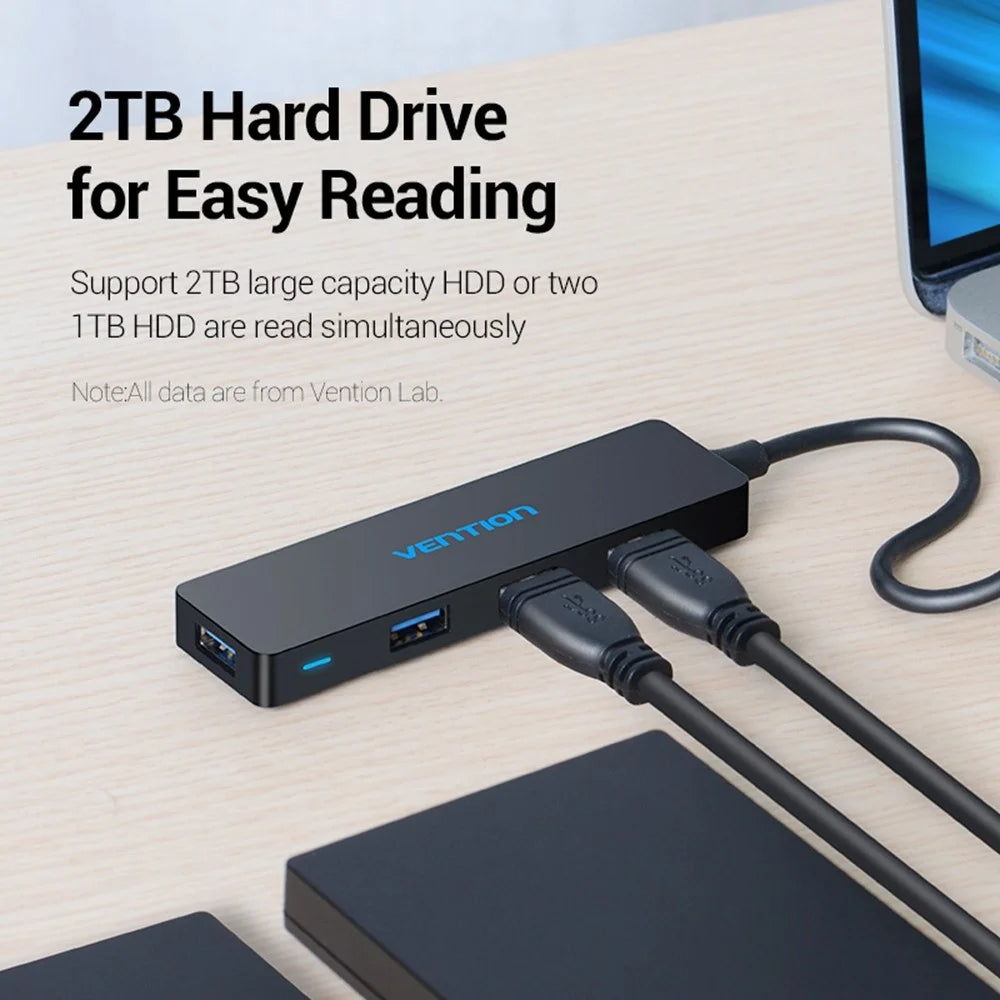 VENTION CHKBB 4 Ports USB 3.0 Hub High Speed Data Transfer Docking Station for Desktop PC / Laptop - 6