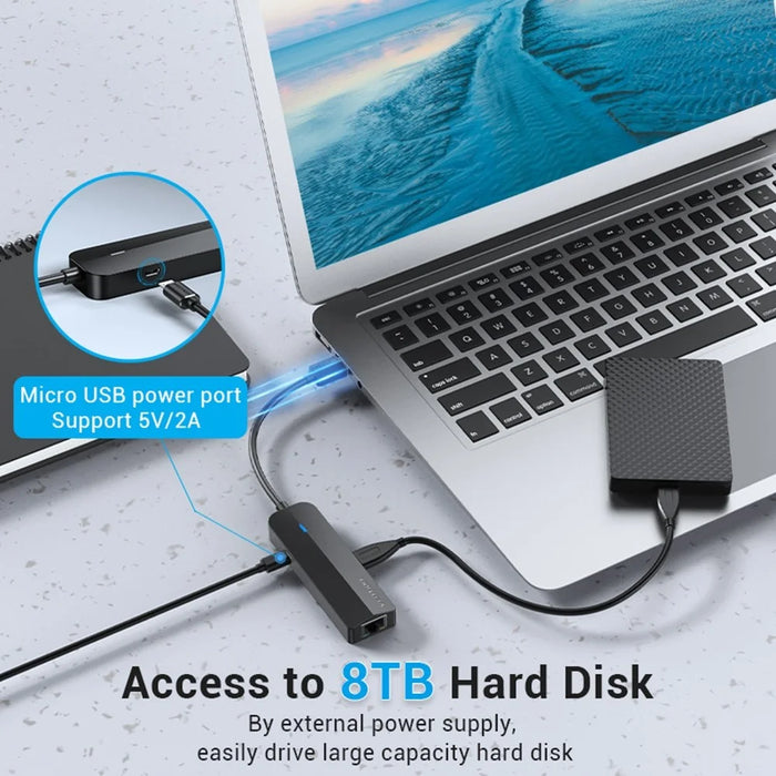 VENTION CHNBB 5 in 1 USB Hub USB 3.0 x 3 + Gigabit Ethernet Docking Station with Micro USB Power Port - 6
