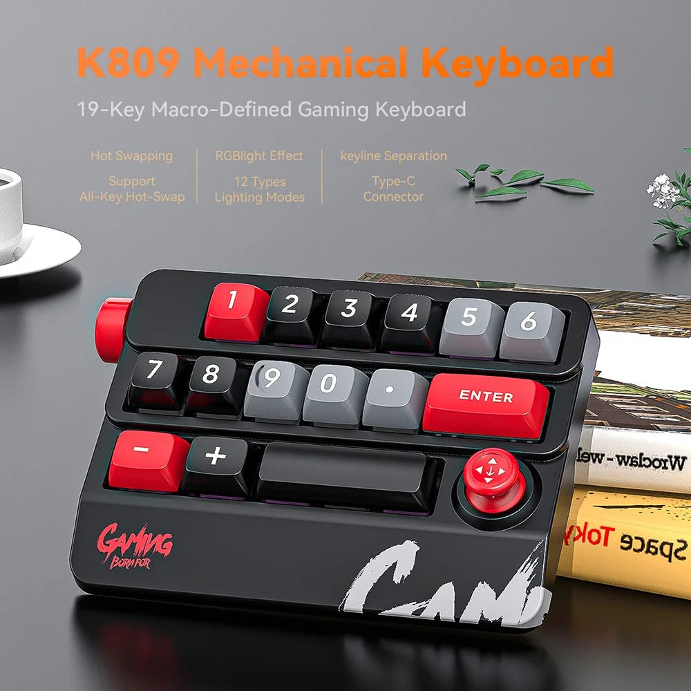 MKESPN K809 Mechanical Gaming Keyboard Macro Keys RGB Backlit Hot-Swappable Keypad with Type-C Detachable Cable - Black - 3