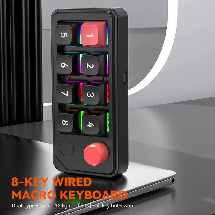 MKESPN K815A Programmable Gaming 8 Keys Hot-Swappable Keyboard RGB Light Mini Mechanical Numeric Keyboard - Purple / Black - 2