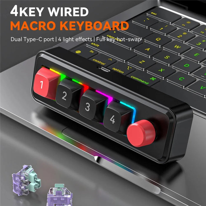 MKESPN K816A 4-Key Wired Hot-Swappable Mechanical Gaming Keypad Macro Programmable Mini Keyboard - Black - 2
