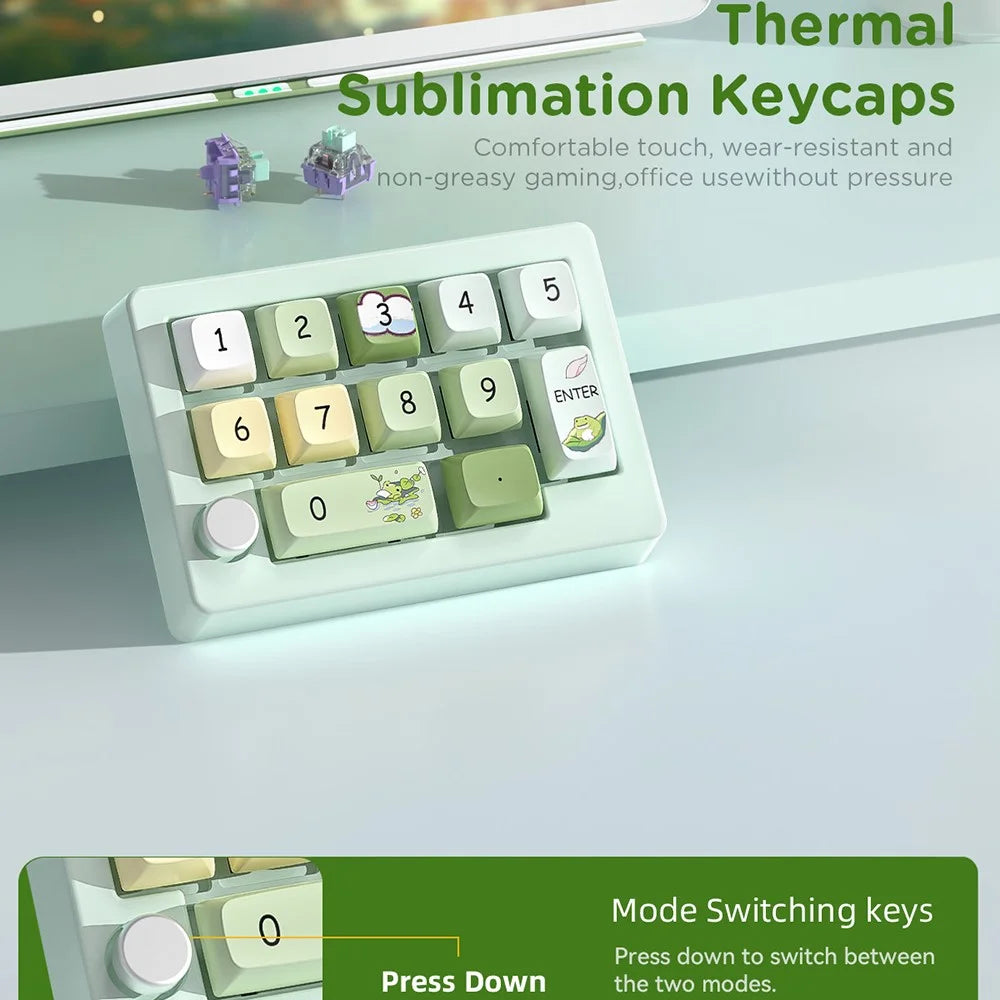 MKESPN W908 2.4GHz Wireless / Wired / Bluetooth-Compatible Mechanical Mini Keyboard Programmable RGB Backlit 12-Key Numpad - Green - 2