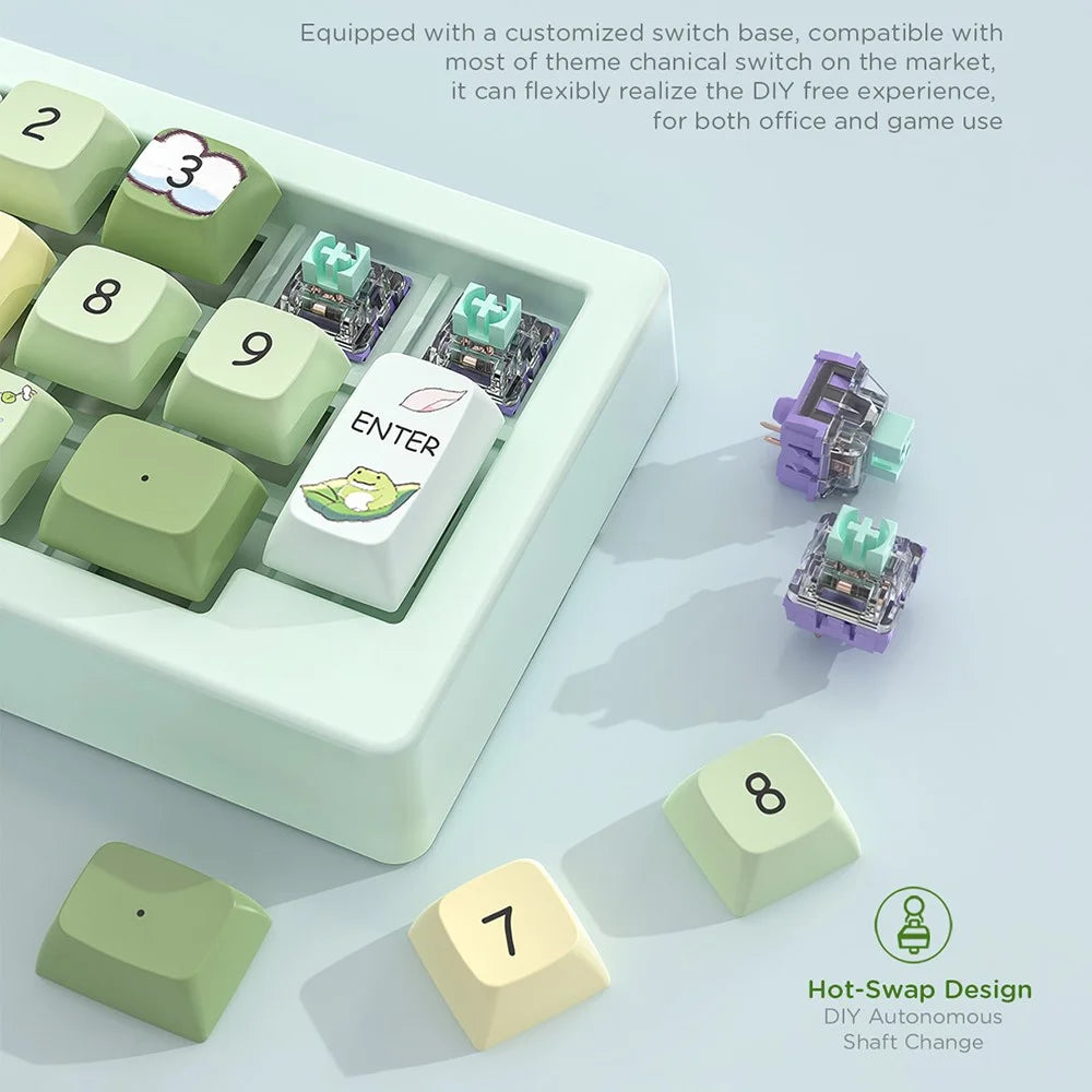 MKESPN W908 2.4GHz Wireless / Wired / Bluetooth-Compatible Mechanical Mini Keyboard Programmable RGB Backlit 12-Key Numpad - Green - 6