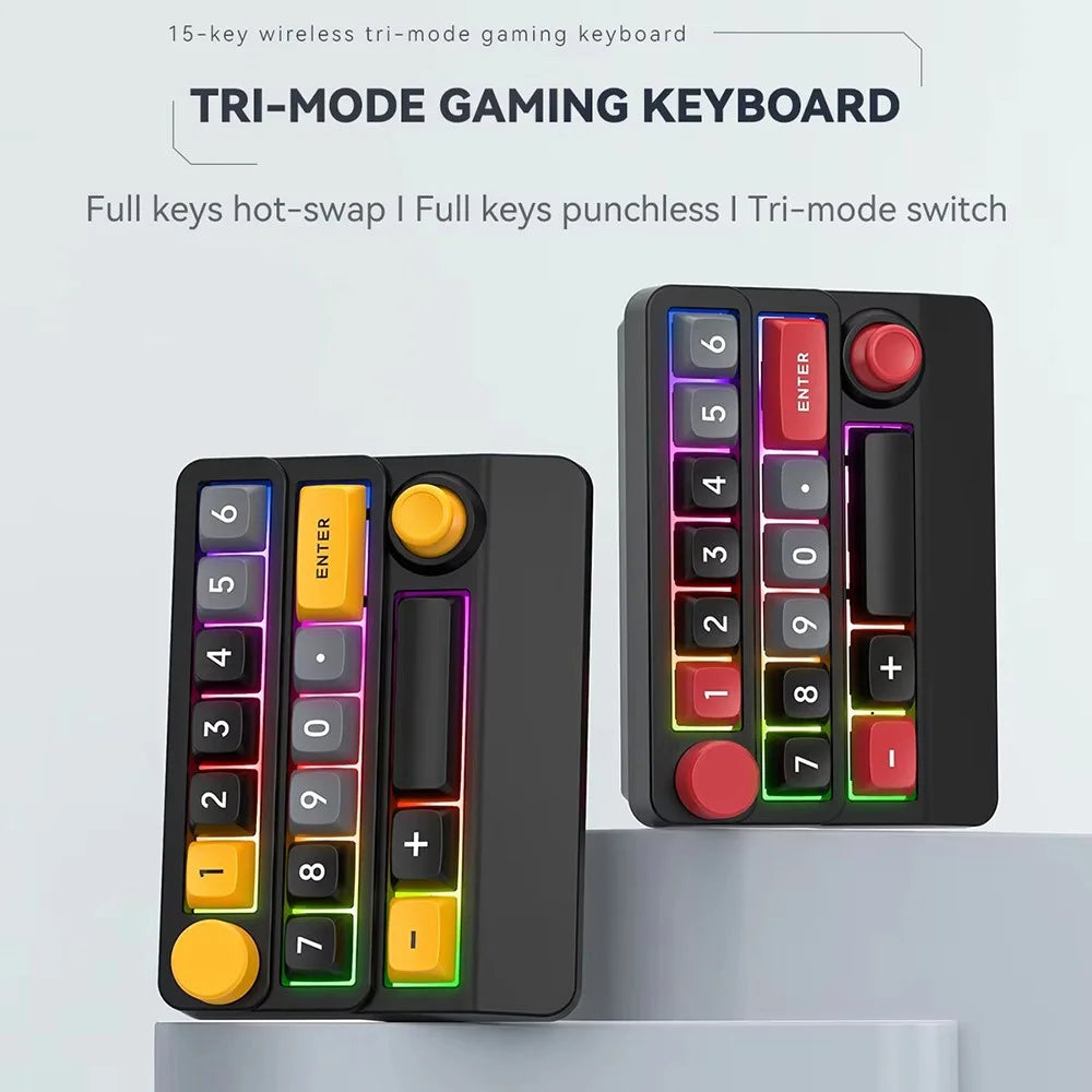 MKESPN W909 15 Keys Mechanical Gaming Keyboard Wireless / Bluetooth-Compatible / Wired RGB Backlit Keypad - Black - 2