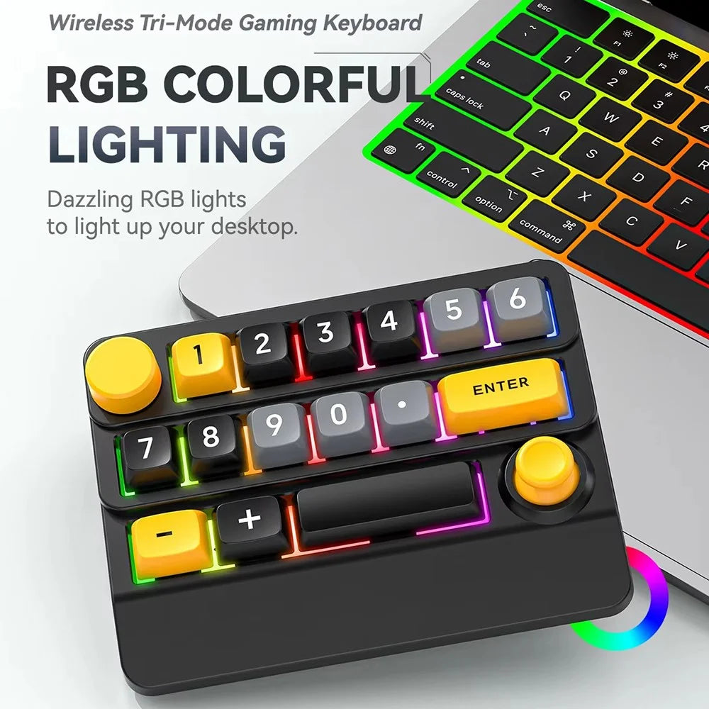 MKESPN W909 15 Keys Mechanical Gaming Keyboard Wireless / Bluetooth-Compatible / Wired RGB Backlit Keypad - Black - 6