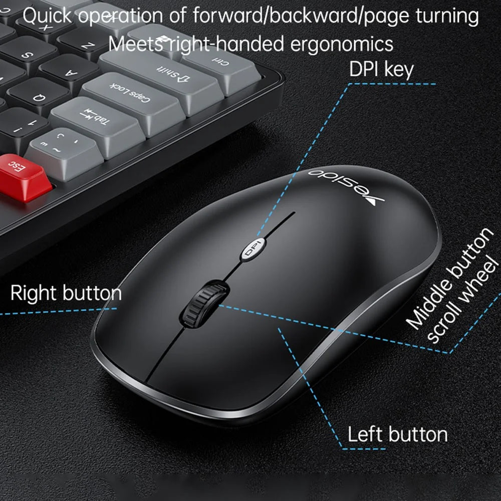 YESIDO KB43 2.4G Wireless Silent Commercial Office Keyboard Mouse Set for Desktop PC Laptop - Arabic - 5