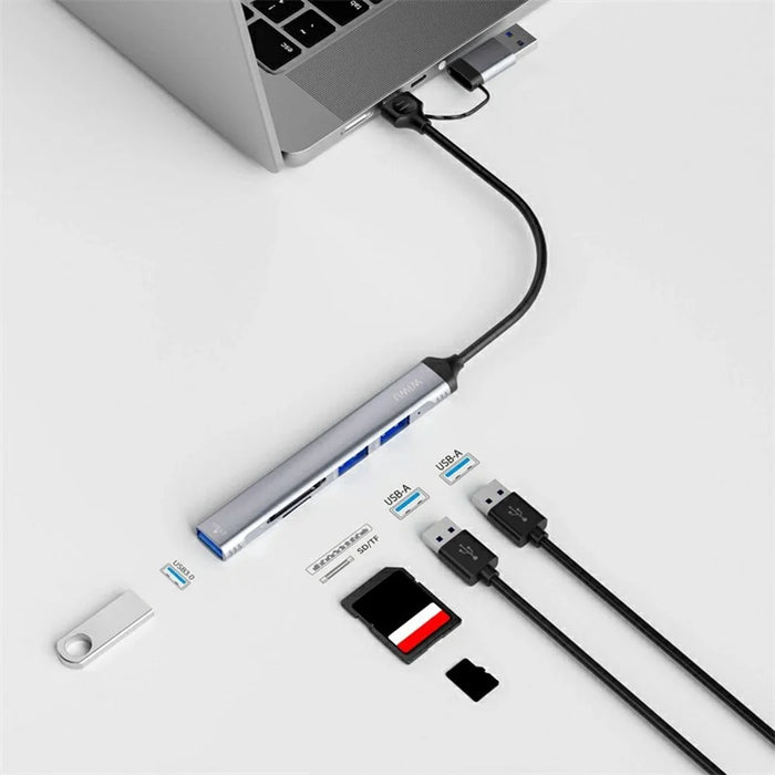 WIWU HB003 5 in 1 Multifunction Hub USB + Type C to USB 3.0 / 2x USB 2.0 / SD and TF Card Reader Expansion Dock - 4