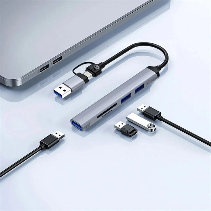WIWU HB003 5 in 1 Multifunction Hub USB + Type C to USB 3.0 / 2x USB 2.0 / SD and TF Card Reader Expansion Dock - 5