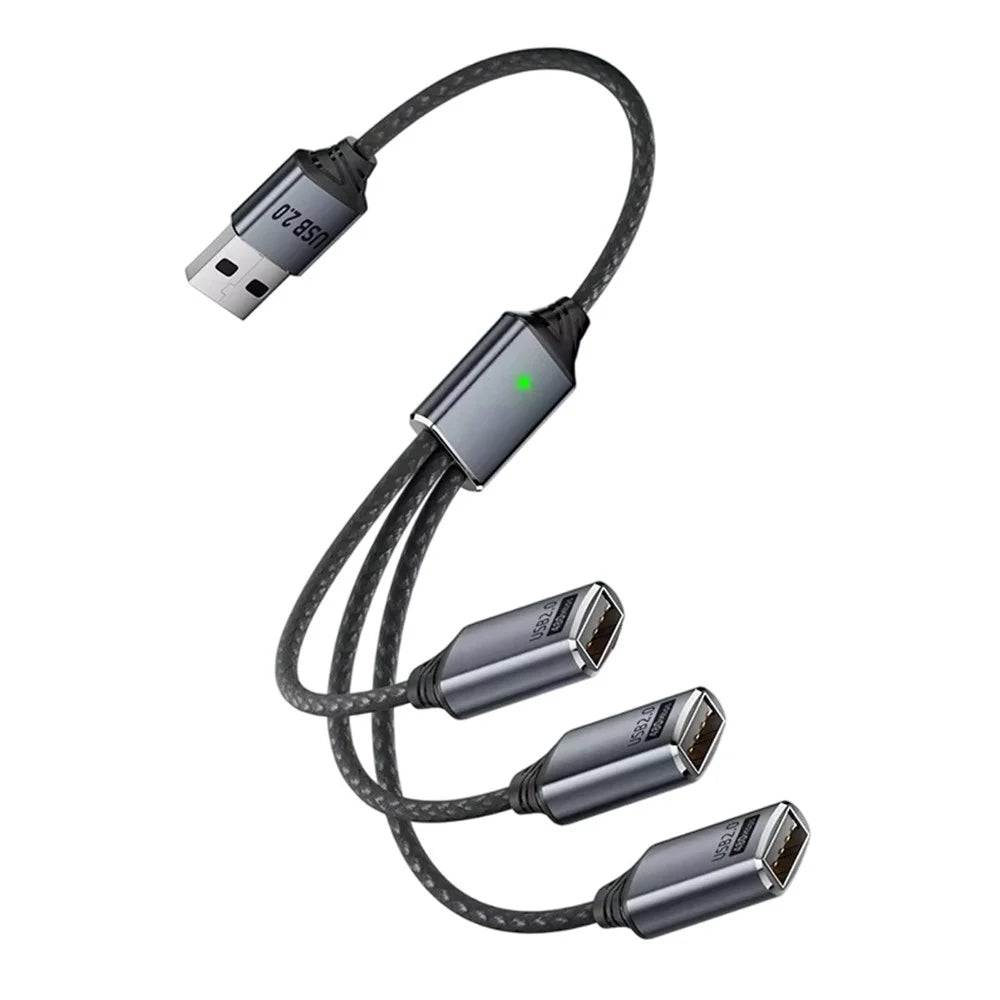 3 in 1 USB Hub Splitter 3 Port USB Expansion Cable High Speed Data Transfer Charging Splitter - 1