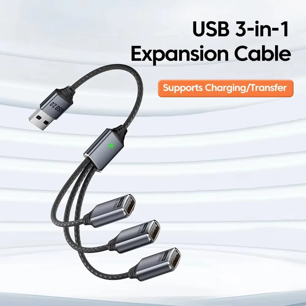 3 in 1 USB Hub Splitter 3 Port USB Expansion Cable High Speed Data Transfer Charging Splitter - 2