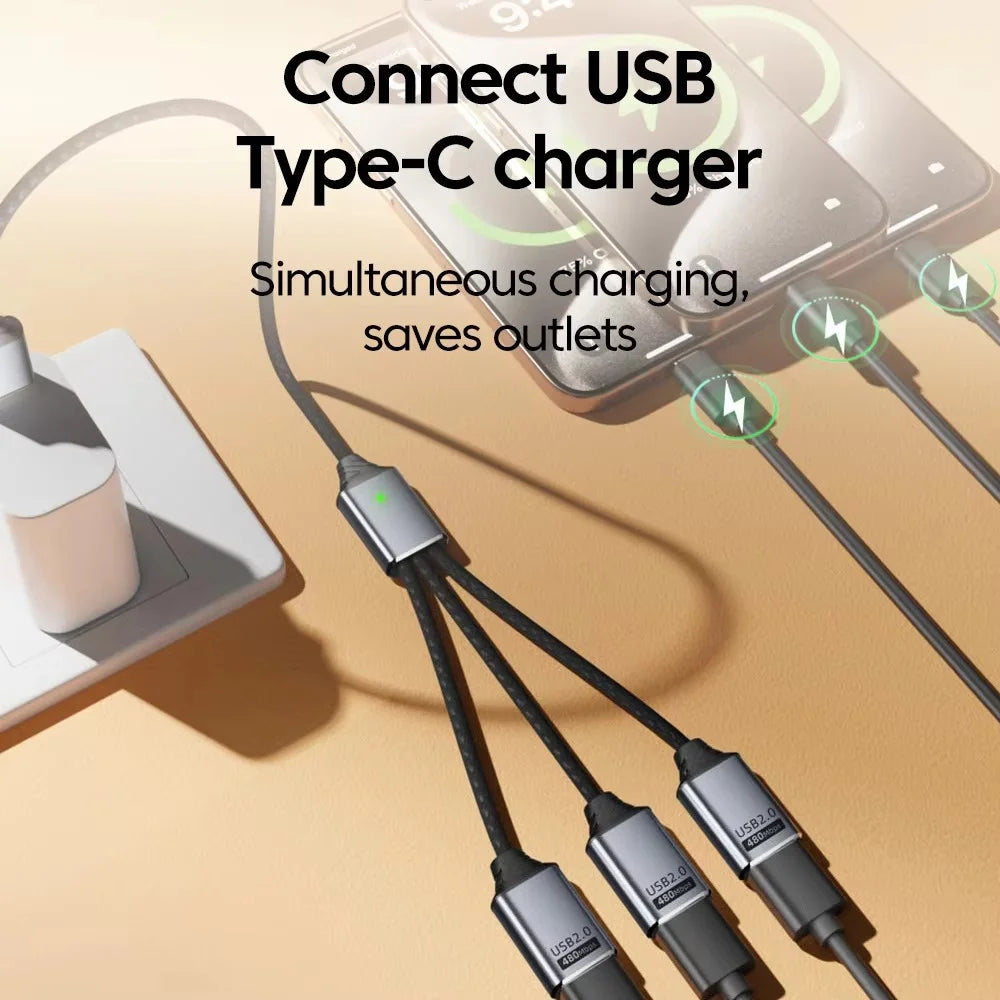 3 in 1 USB Hub Splitter 3 Port USB Expansion Cable High Speed Data Transfer Charging Splitter - 5