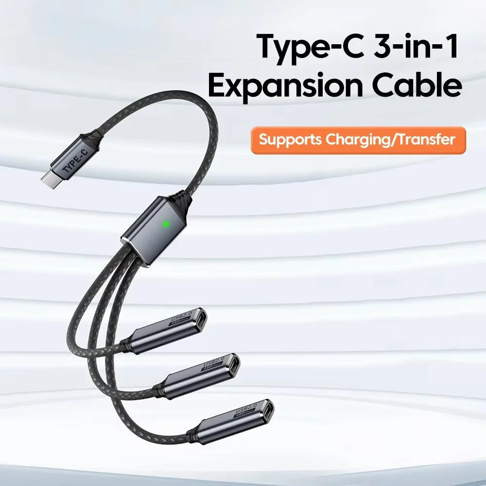 Type-C 3 in 1 OTG Expansion Cable Data Transfer Charging Splitter for Keyboard Mouse Game Controller - 2