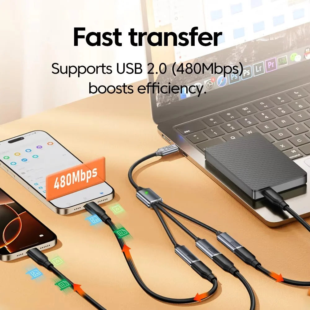 Type-C 3 in 1 OTG Expansion Cable Data Transfer Charging Splitter for Keyboard Mouse Game Controller - 4