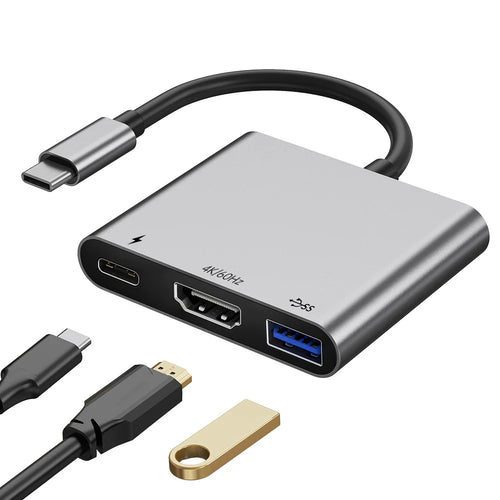 3 in 1 USB-C to HD Multiport Adapter 4K 60Hz Splitter PD 100W Fast Charging USB 3.0 Hub Converter for Windows / MacOS - 1
