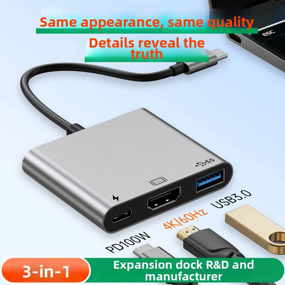 3 in 1 USB-C to HD Multiport Adapter 4K 60Hz Splitter PD 100W Fast Charging USB 3.0 Hub Converter for Windows / MacOS - 2