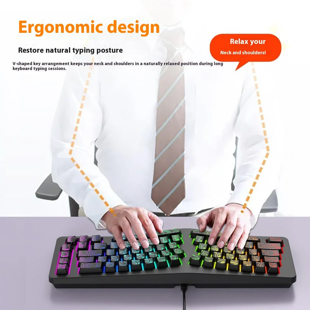 Y-FRUITFUL YF10 Ergonomic Gaming Keyboard 69-Key RGB Backlit Wired Membrane Keyboard for Office/Gaming - Black - 4