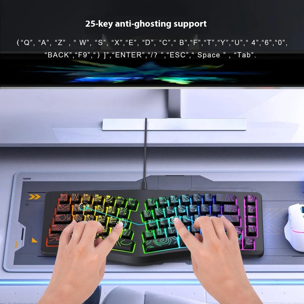 Y-FRUITFUL YF10 Ergonomic Gaming Keyboard 69-Key RGB Backlit Wired Membrane Keyboard for Office/Gaming - Black - 5