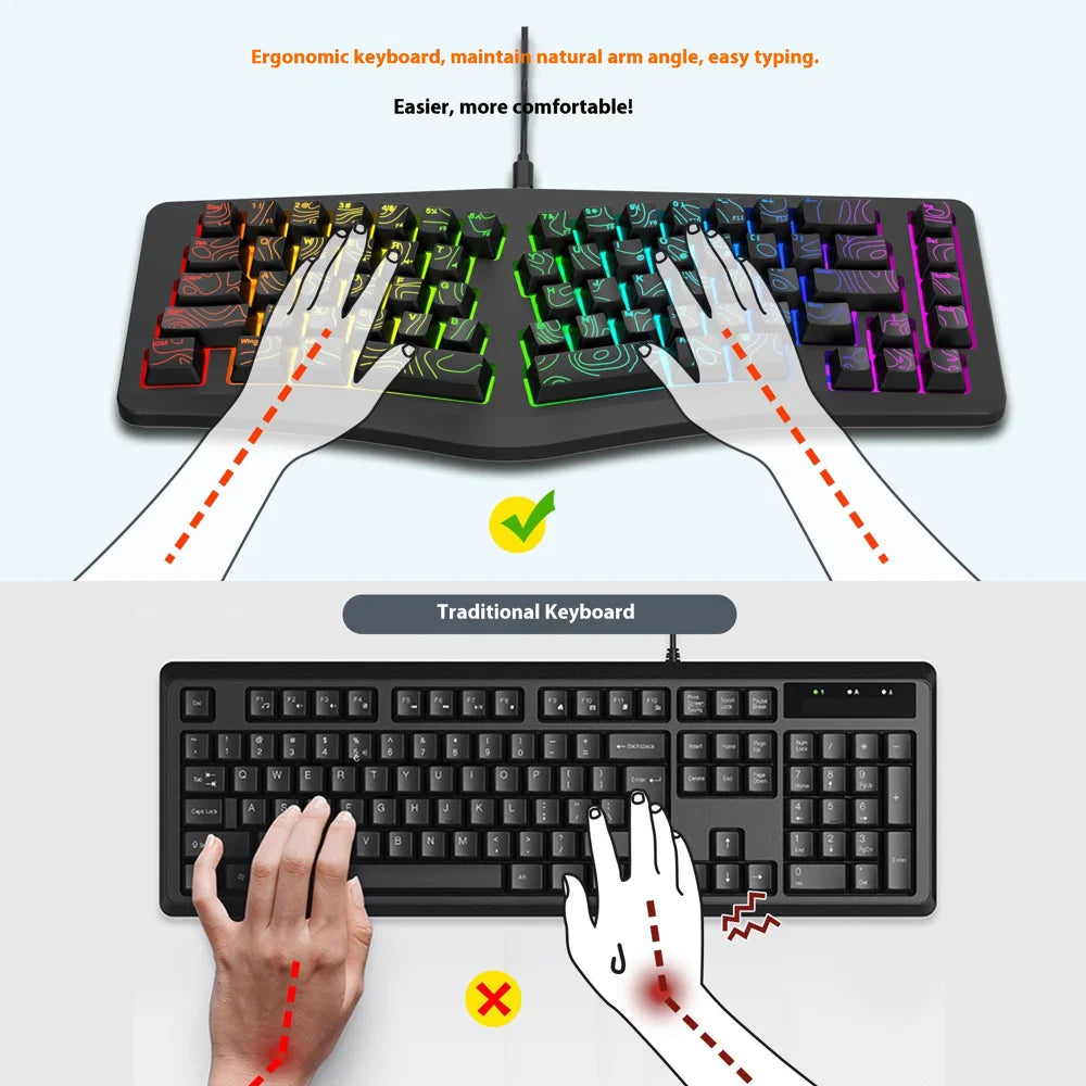 Y-FRUITFUL YF10 Ergonomic Gaming Keyboard 69-Key RGB Backlit Wired Membrane Keyboard for Office/Gaming - Black - 7