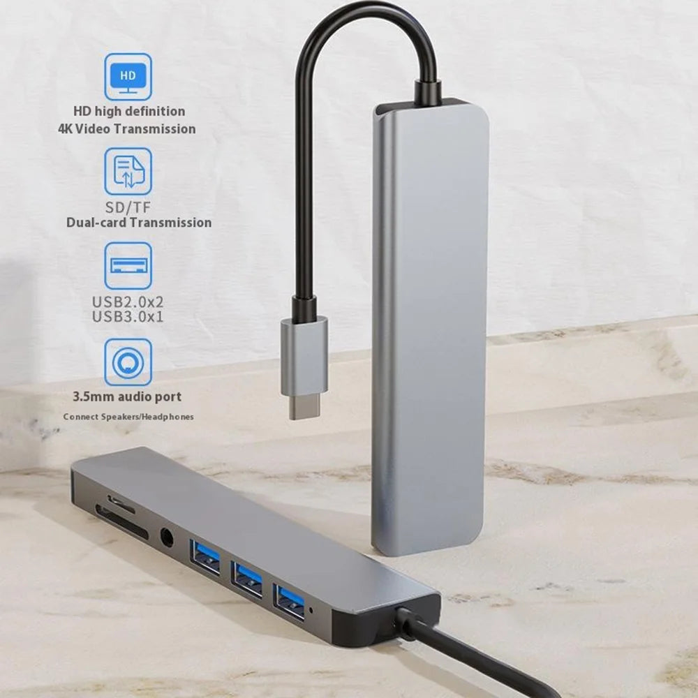 7-in-1 USB-C Hub Type-C to HD + USB 3.0 x1 + USB 2.0 x2 + SD + TF + Audio Docking Station for Phone / Laptop / Tablet - 2