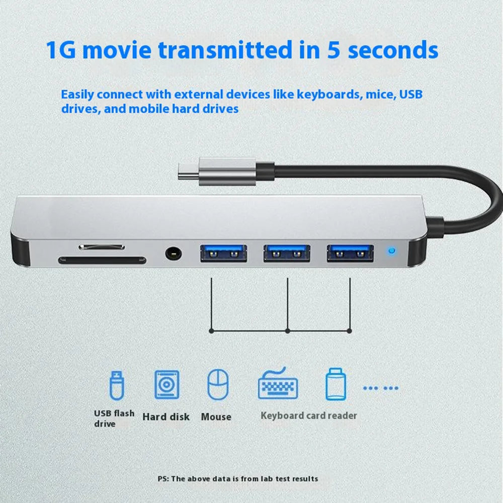 7-in-1 USB-C Hub Type-C to HD + USB 3.0 x1 + USB 2.0 x2 + SD + TF + Audio Docking Station for Phone / Laptop / Tablet - 5
