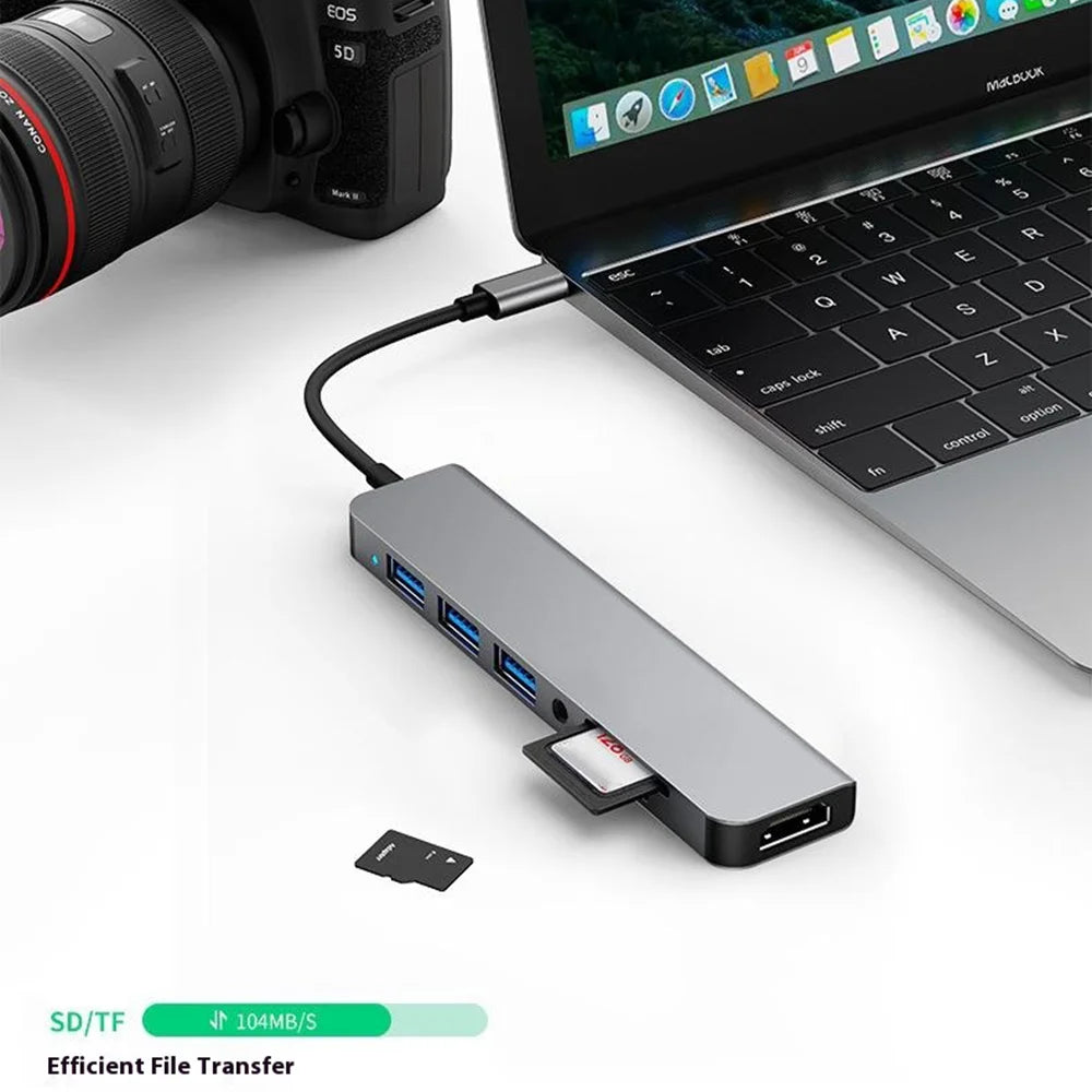 7-in-1 USB-C Hub Type-C to HD + USB 3.0 x1 + USB 2.0 x2 + SD + TF + Audio Docking Station for Phone / Laptop / Tablet - 7