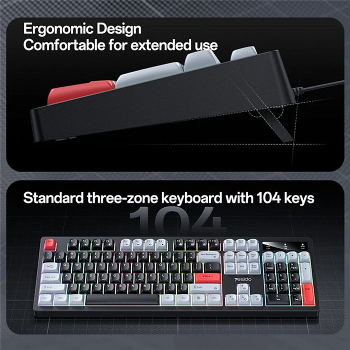 YESIDO KB44 104 Keys Wired Keyboard with RGB Backlight Low Noise Mechanical Keyboard, English Version - 4