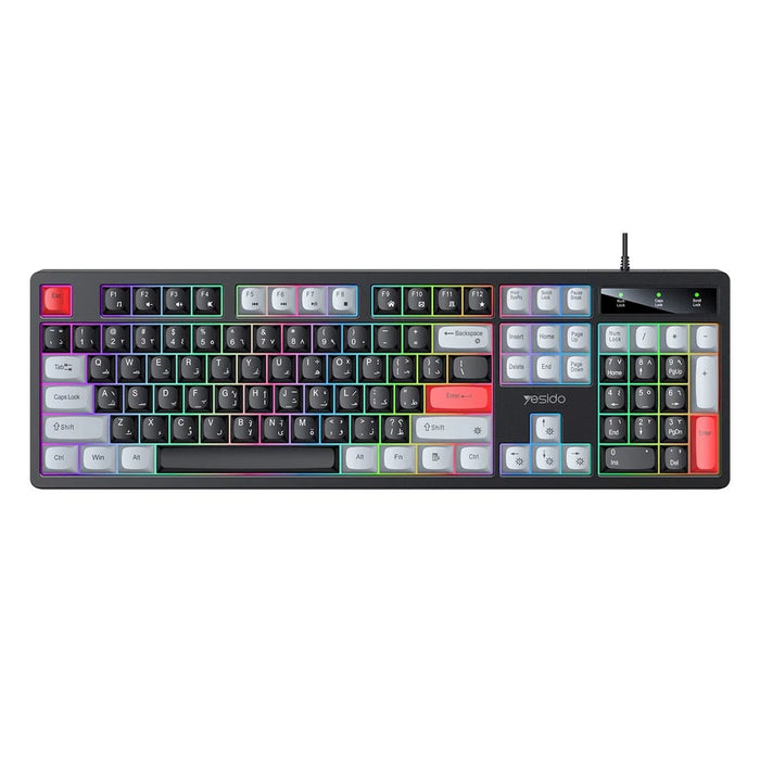 YESIDO KB44 104 Keys Wired Keyboard with RGB Backlight Low Noise Mechanical Keyboard, English + Arabic Version - 1