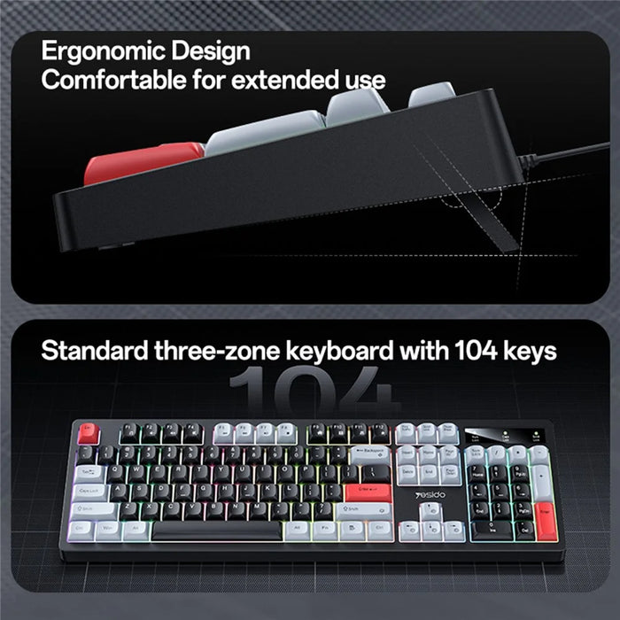YESIDO KB44 104 Keys Wired Keyboard with RGB Backlight Low Noise Mechanical Keyboard, English + Arabic Version - 4