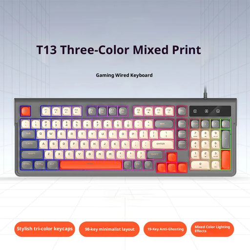 T-WOLF T13 Wired Gaming Keyboard Mechanical Feel 98-Keys Keyboard with RGB Backlit for Windows / Mac - T13 Light Gray - 2