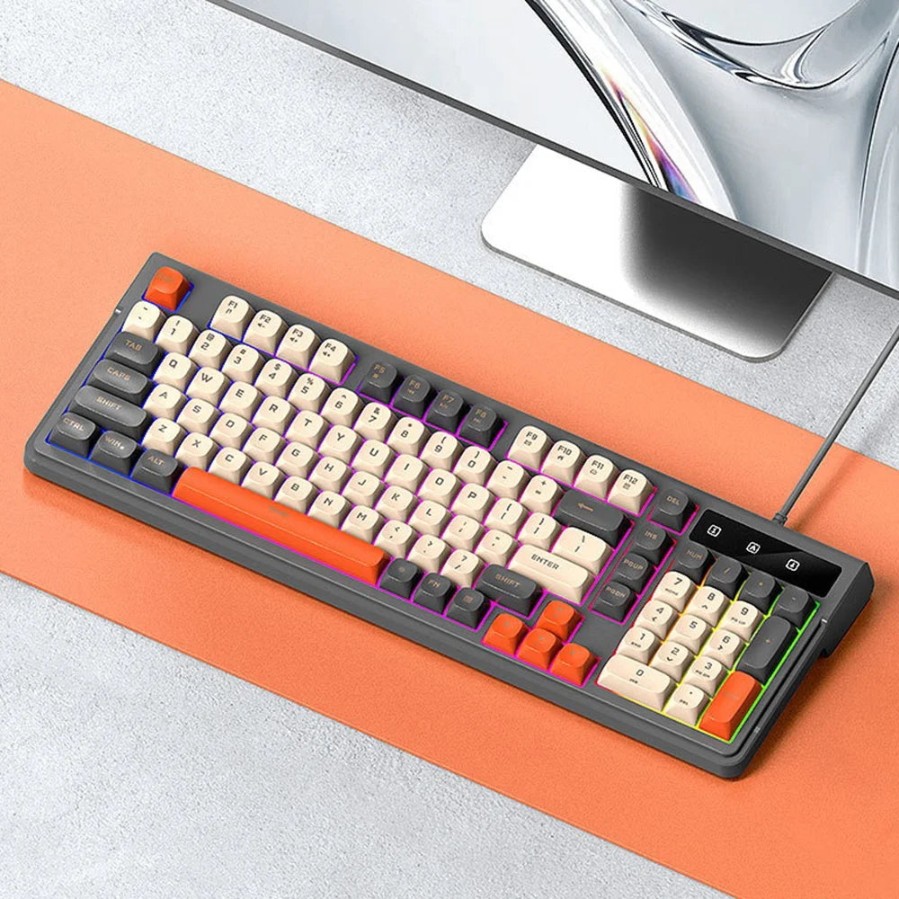 T-WOLF T13 Wired Gaming Keyboard Mechanical Feel 98-Keys Keyboard with RGB Backlit for Windows / Mac - T13 Light Gray - 3