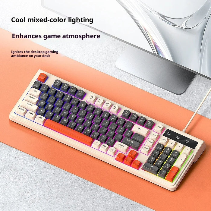 T-WOLF T13 Wired Gaming Keyboard Mechanical Feel 98-Keys Keyboard with RGB Backlit for Windows / Mac - T13 Light Gray - 4