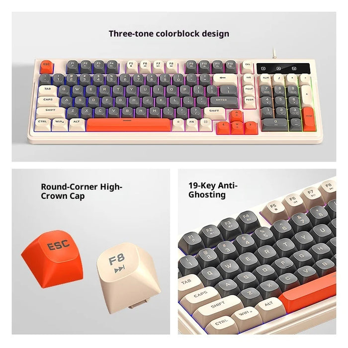 T-WOLF T13 Wired Gaming Keyboard Mechanical Feel 98-Keys Keyboard with RGB Backlit for Windows / Mac - T13 Light Gray - 5