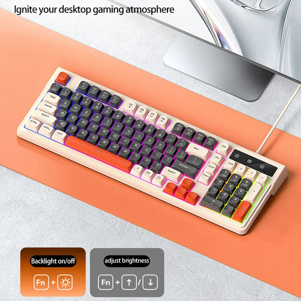 T-WOLF T13 Wired Gaming Keyboard Mechanical Feel 98-Keys Keyboard with RGB Backlit for Windows / Mac - T13 Light Gray - 6
