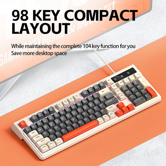 T-WOLF T13 Wired Gaming Keyboard Mechanical Feel 98-Keys Keyboard with RGB Backlit for Windows / Mac - T13 Light Gray - 7