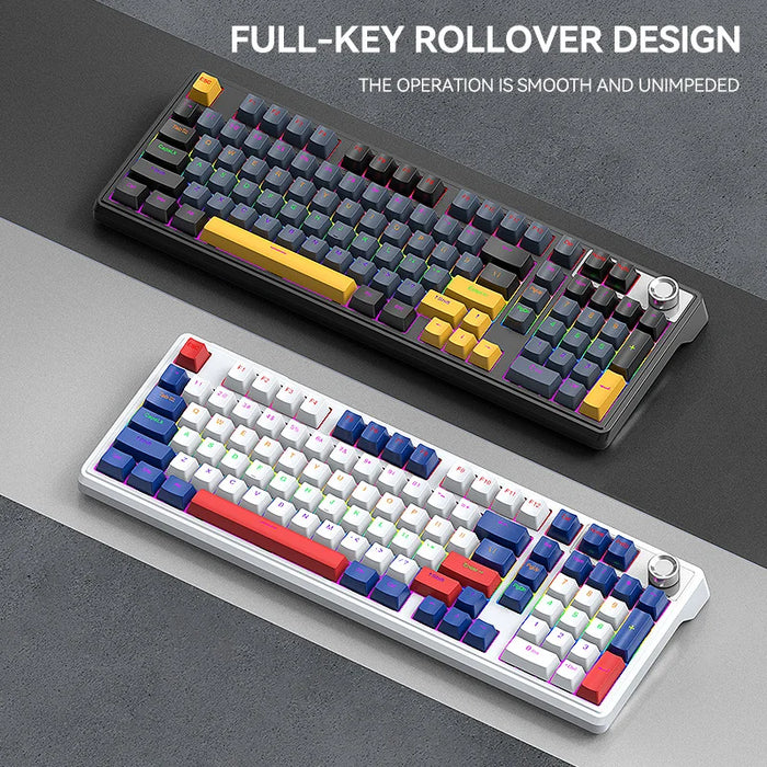 T-WOLF T78 Mechanical Keyboard 99 Keys Triple Mode Gaming Keyboard with RGB Backlit for PC / Mac / iPad  - T78 White-Blue-Red - 6