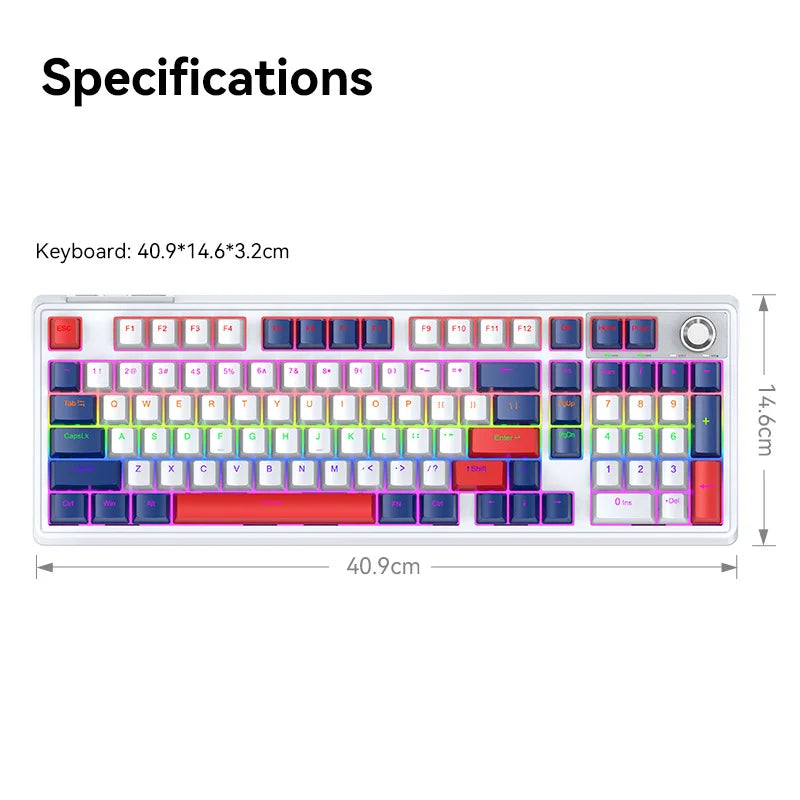 T-WOLF T78 Mechanical Keyboard 99 Keys Triple Mode Gaming Keyboard with RGB Backlit for PC / Mac / iPad  - T78 White-Blue-Red - 7
